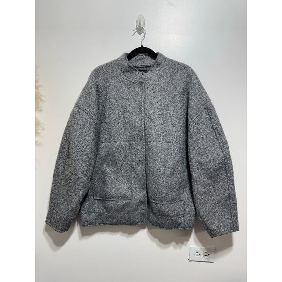 Zara Textured Urban Oversized Bomber Jacket Big Pocket Size M/L In Marl Gray - Picture 9 of 16